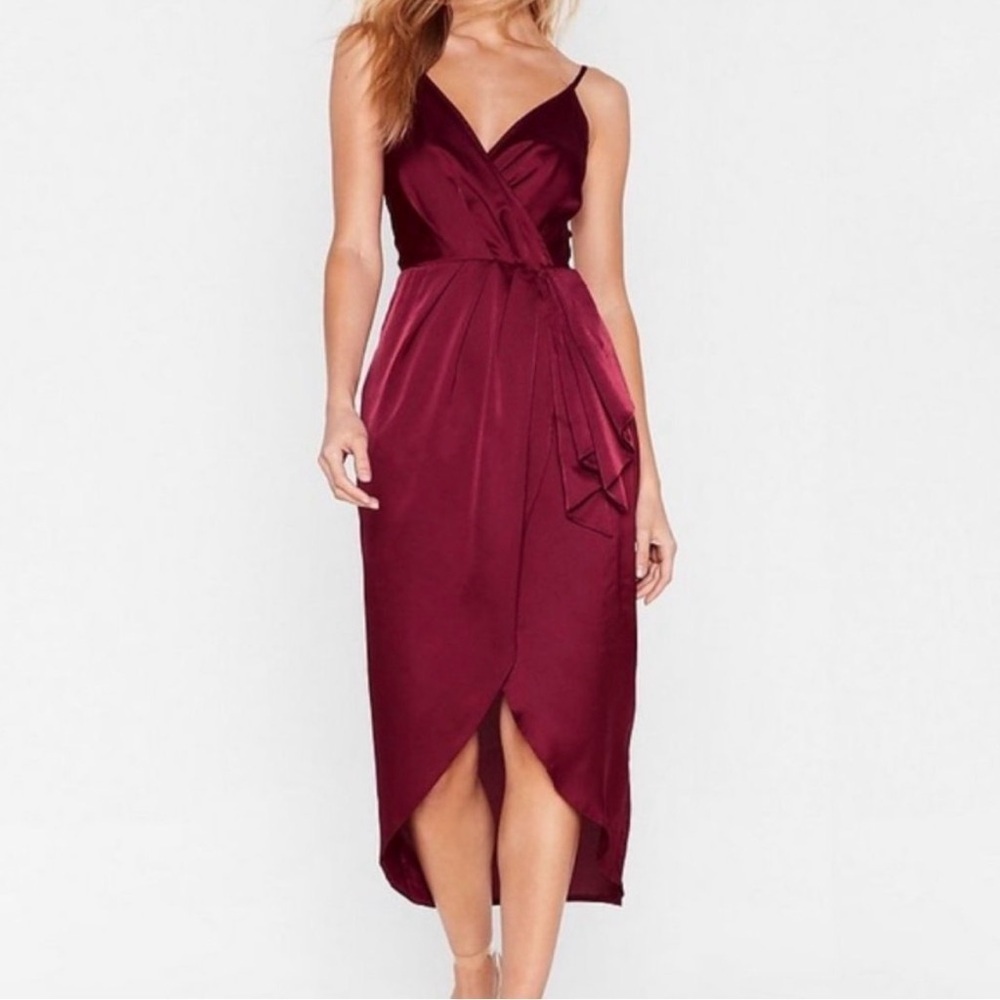 Nasty Gal Burgundy Love at First Sight Wrap Dress, Size 6 - Picture 2 of 11